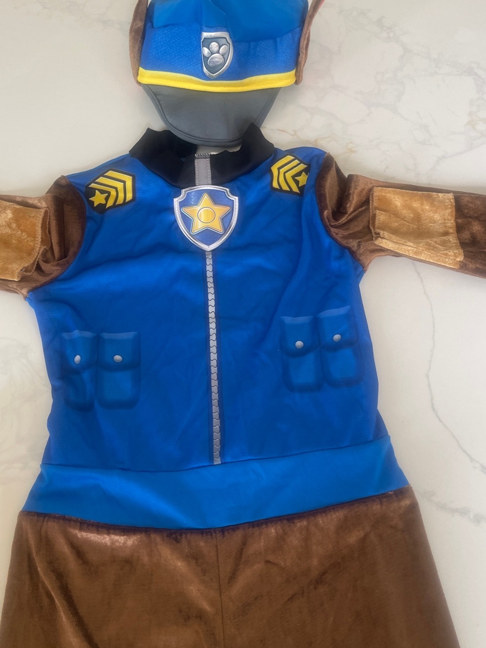 Paw Patrol Chase Police Costume in Blue and Brown with Yellow Accents
